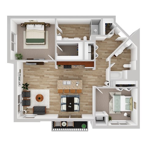 Floor plan for 2 beds, 2 baths, 1188 sqft